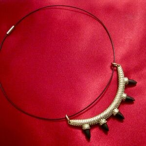 Gothic Style Spike Bib Choker Necklace. Black Steel Cable with Magnetic Clasp.